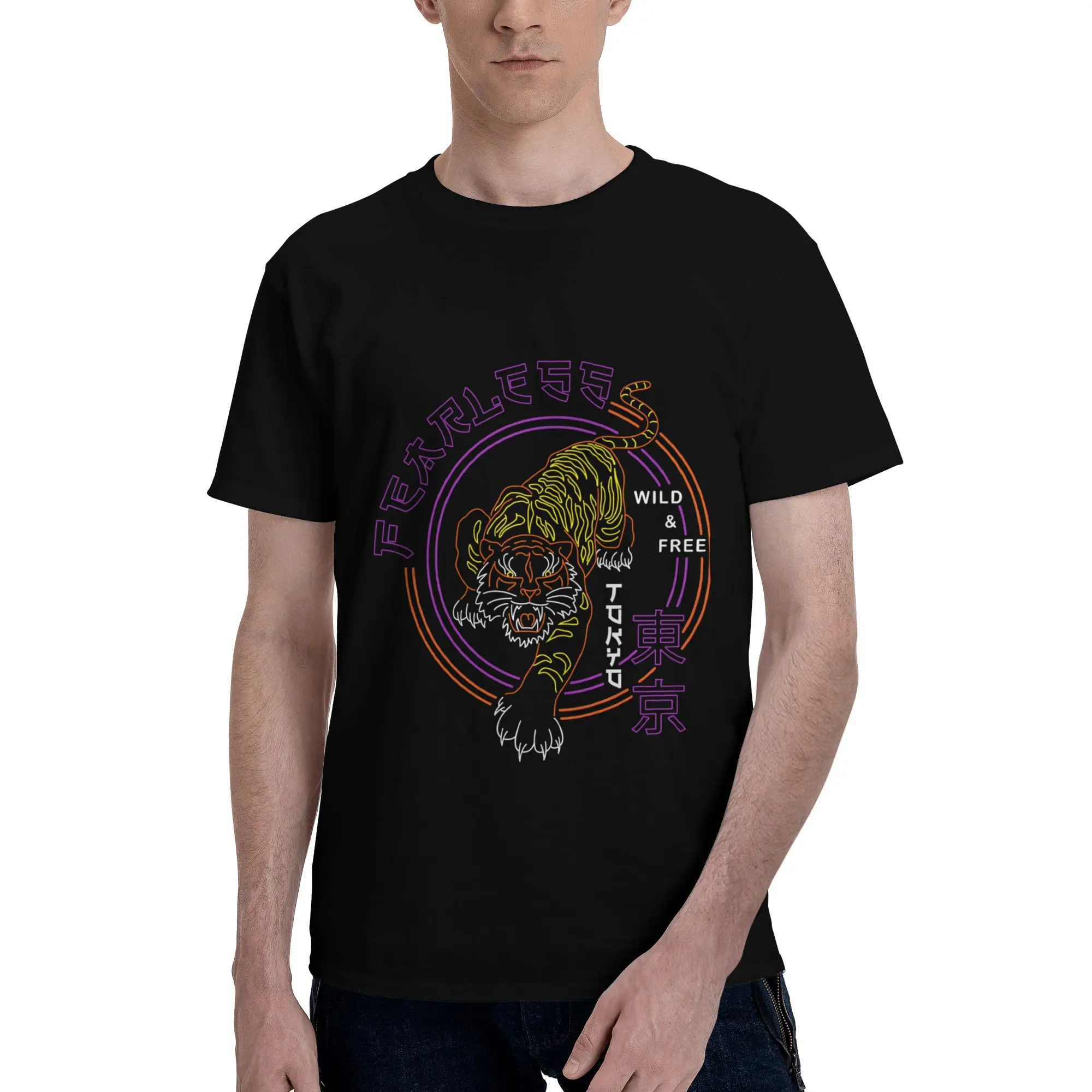 Fearless Tokyo Neon Graphic Grapic  Men T-Shirt Clothes  Tee Shirt Short  Summer Casual Trendy