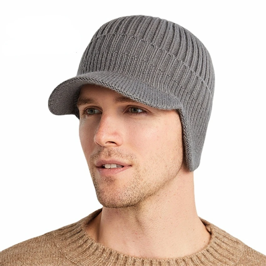 Winter Men's Hat Thick Windproof Sun Visor Hat Outdoor Riding Warm Ear Protection Knitted Hat Male Baseball Cap