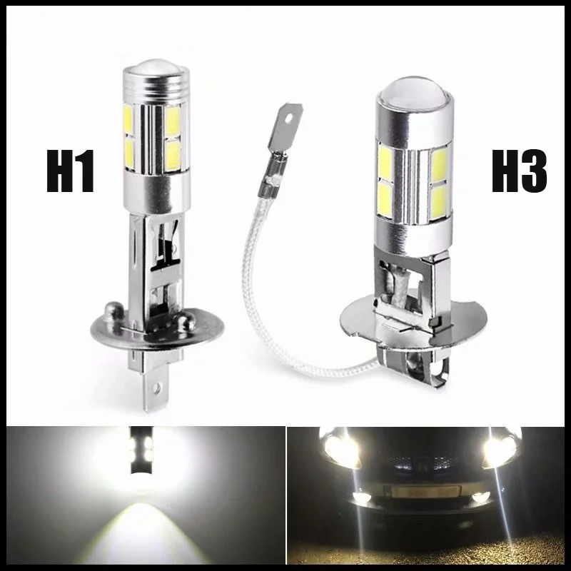 

2 Pcs H1 H3 LED Bulbs 6000K 12V White Super Bright LED High Power 10-SMD 5630 Car Decoding Fog Light Driving DRL Auto Lamp