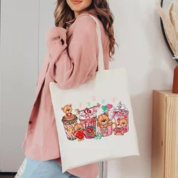 Borsa a tracolla in tela stampata con motivo a caffè Casual moda donna borsa a tracolla leggera per il trasporto di tendenza all'aperto