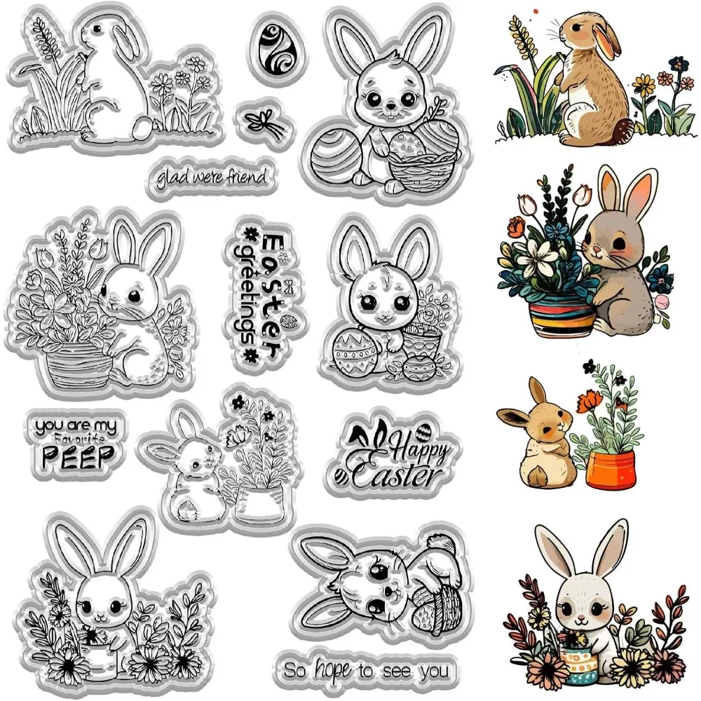 Transparente Gummistempel für Ostern, transparente Silikonsiegel, Wörter, beseitigt Stempel für die Kartenherstellung, Kaninchenversiegelung, Happy Easters Halloween