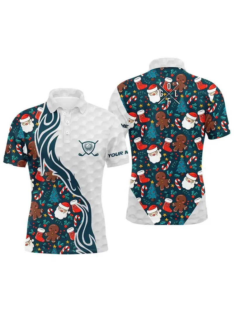 

3D Print Santa Claus Graphic Men's Polo Shirt Fashion Button Lapel Short Sleeve Pullover Christmas Theme Outdoor Sports Golf Top