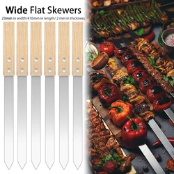 23MM Wide Flat Kabab Koobideh Skewers Stainless Steel Grilling BBQ Skewers Reusable Barbecue Skewers Flat Stick with Wood Handle