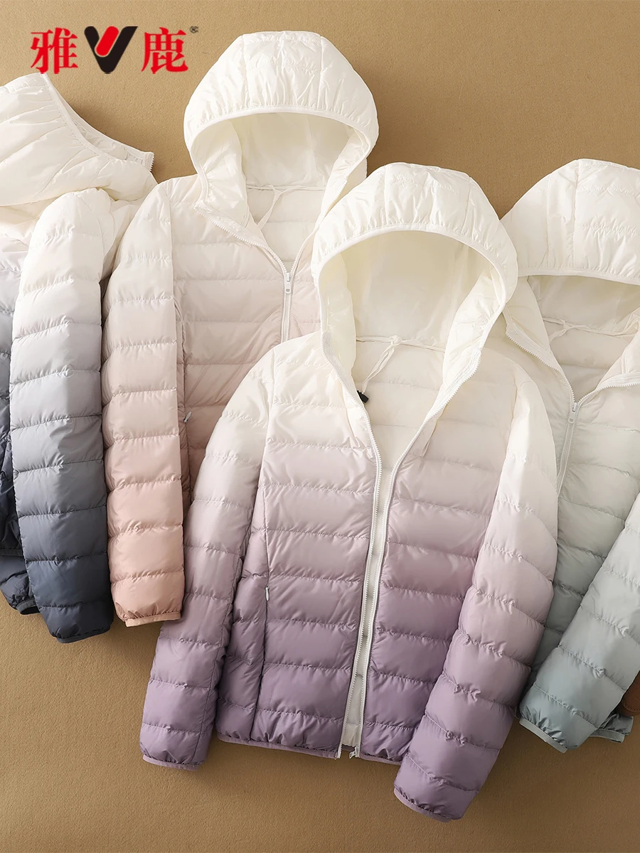 Yaloo Lightweight Puffer Jaet Hooded Casual ort adient Color Warmth Autumn Winter Cloudlike 90% down Polyester Fiber