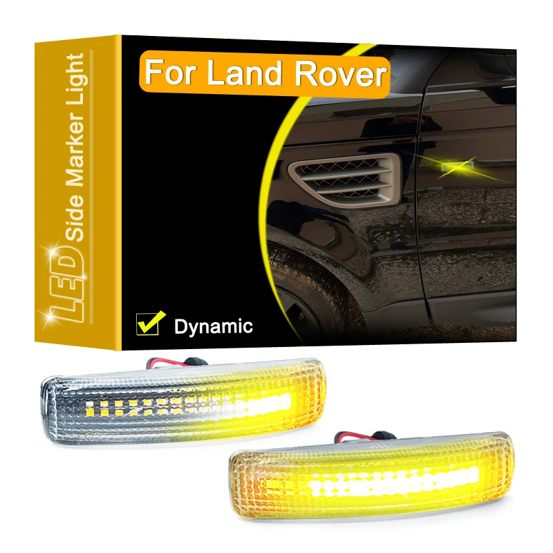 Ensemble de feux de position latéraux LED dynamiques, lentille claire 12V, clignotant pour Land Rover Range Rover Freelander/2 Discovery 3/4