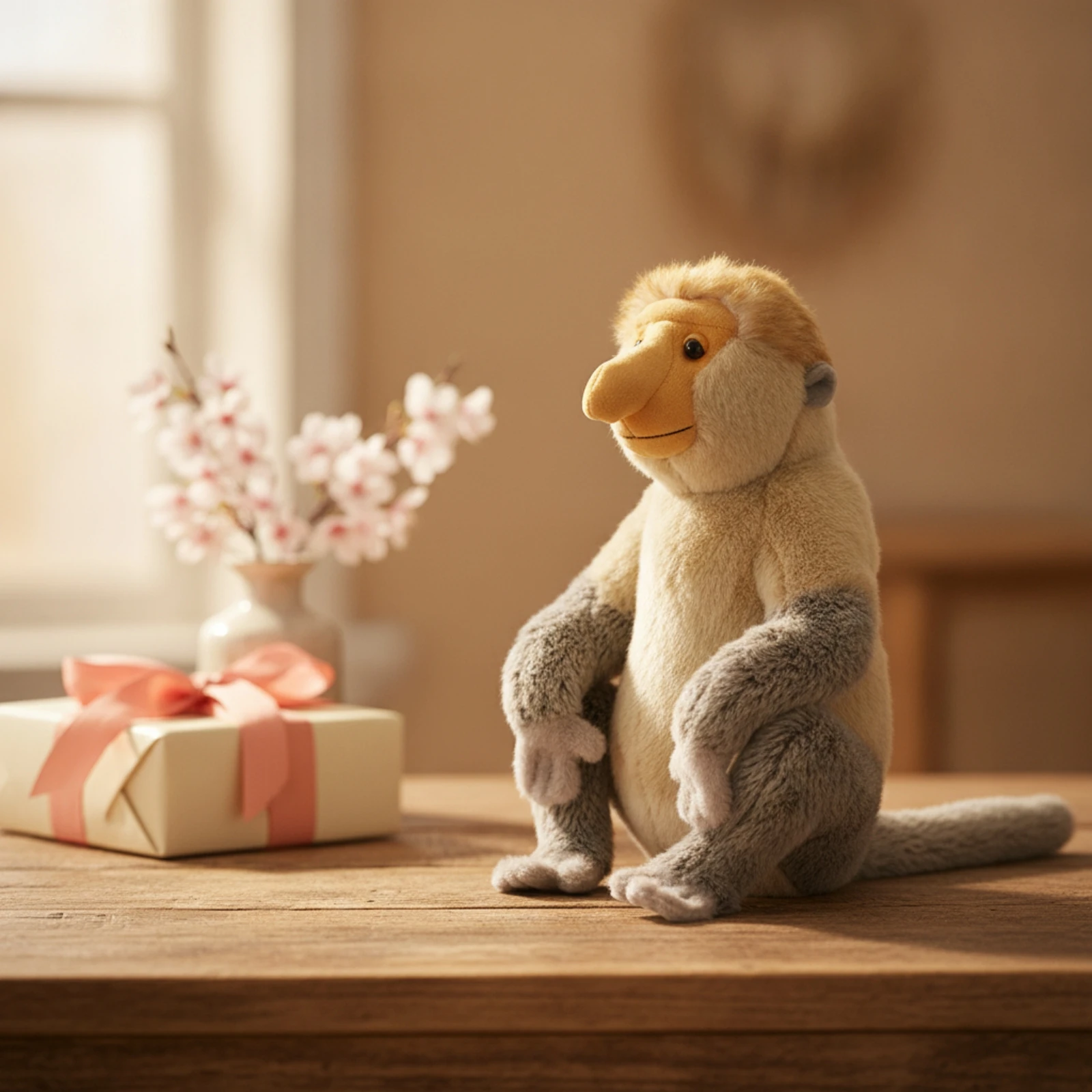 Long-Nosed Monkey Toy Seated Monkey Stuffed Toy Stuffed Animal Fuzzy Adhesive Strip for Children, Playroom, Nursery