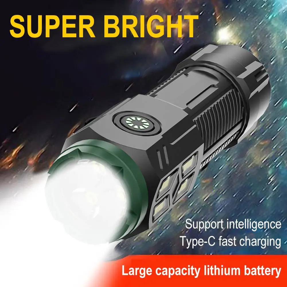 1pc Outdoor Car Mounted Magnetic Adsorption Side Lights COB Work Light Type-c Charging LED Three Eye Flashlight