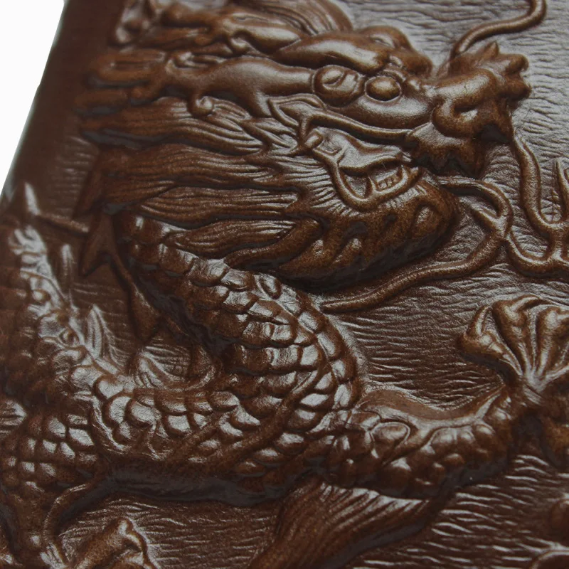 Dragon-Embossed Top-Grain Leather Wallet - Slim Pull-Up Leather Bifold with Horizontal & Vertical, Compact RFID-Secure Purse