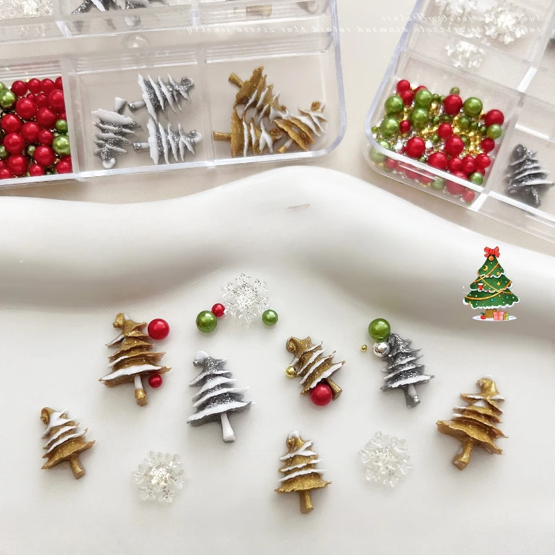 6-delige kerst nail art accessoire set 3D kerstboom nagel tops transparante sneeuwvlok hars nagel studs kleine decoratieve stukken