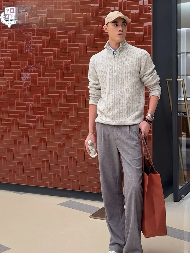 

Autumn Winter Men's Knitted Long Sve Sweater f Zipper Linen Patterned Base Layer irt Casual Sle Busin Casual