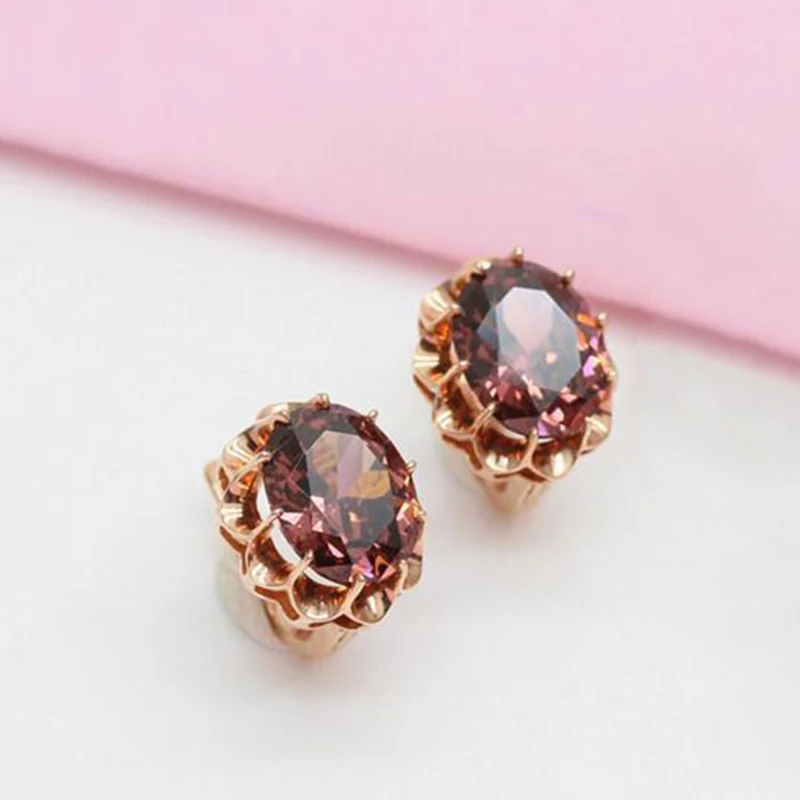 New 14K rose gold plated 585 purple gold gemstone rings for women openwork design exquisite classic charm wedding jewelry set