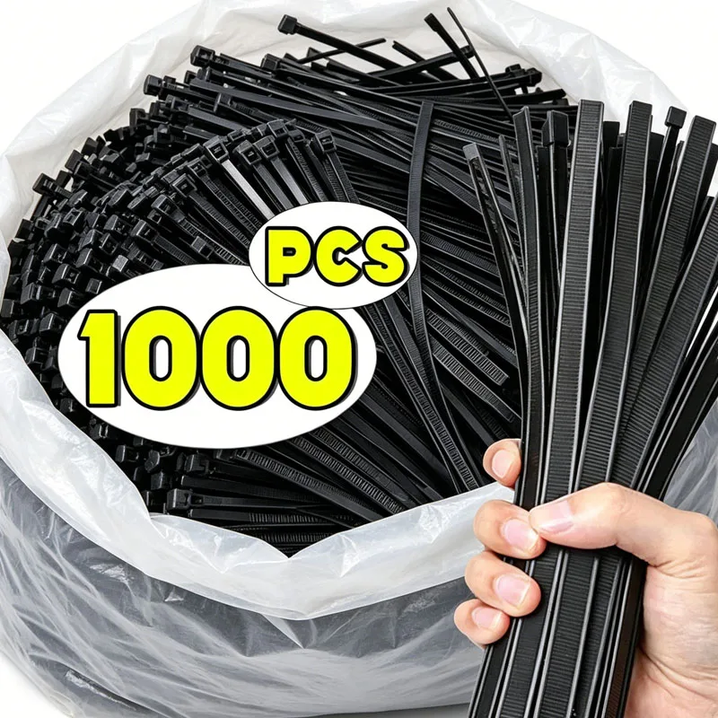 100-1000Pcs Plastic Nylon Cable Ties Self-locking Cord Ties Straps Adjustable Cables Fastening Loop Home Office Wire Zip Ties