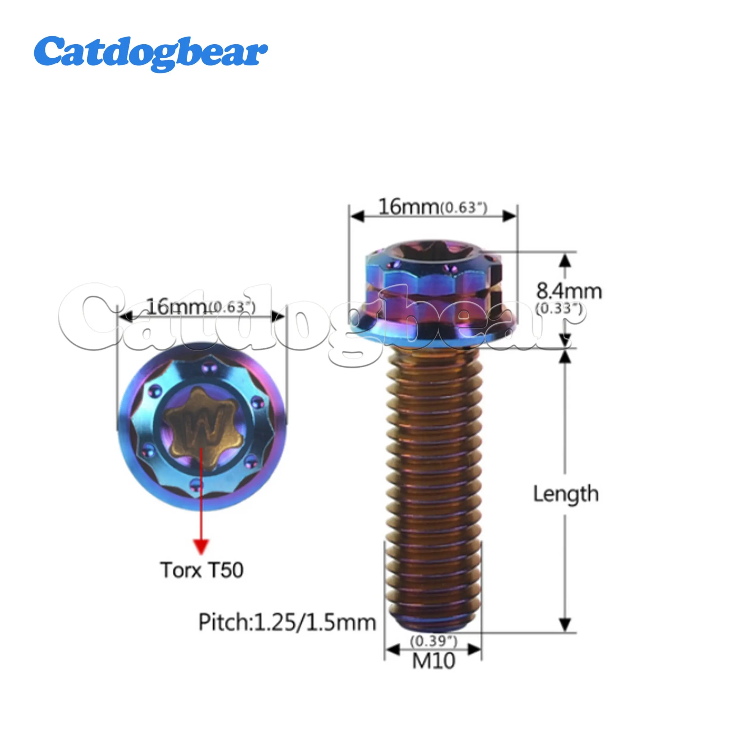 Catdogbear Titanium Flange 12 Points Bolt M10x20 25 30 35 40 45 50 55 60 65 70mm T50 Torx Pitch1.25/1.5mm for Car and Motorcycle