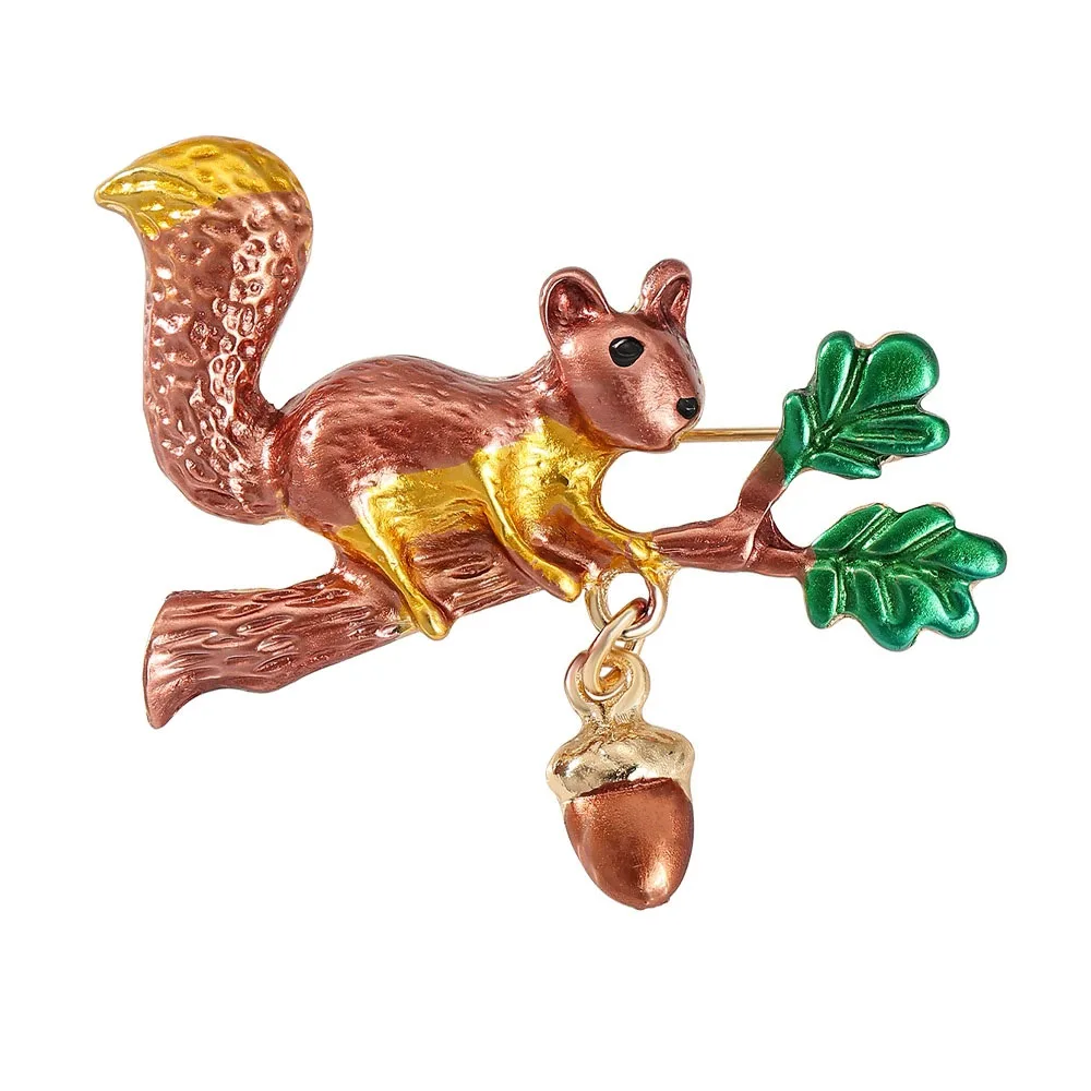 Cute Creative Women Men Exquistie Enamel Squirrel Brooch Pin Lady Drip Oil Animal Badges