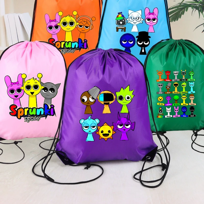 

Cute Sprunkiy Drawstring Bag Anime Canvas Print Boy Girl Portable Pocket Kids Adult Party Gift Game Hand Bag Case Storage Pouche