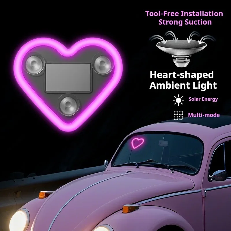 Car solar heart-shaped LED atmosphere light Universal Solar Car Window Decoration Neon Light For Suzuki SX4 Liana Grand Swift view 4