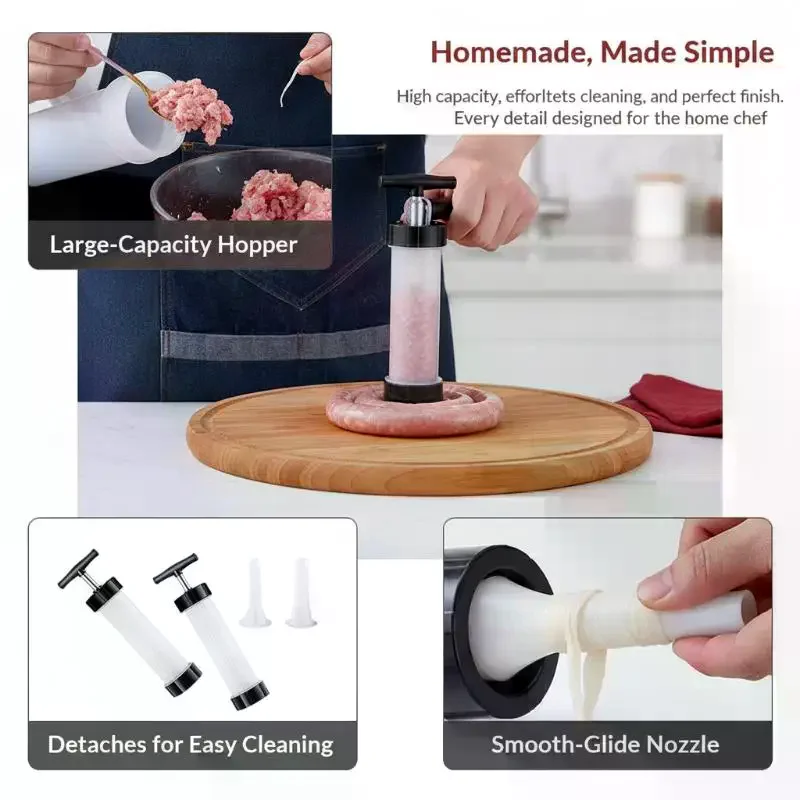 Manual Sausage Stuffer Compact Household Meat Filling Tool Reusable DIY Accessory for Home Party BBQ Sausage Making