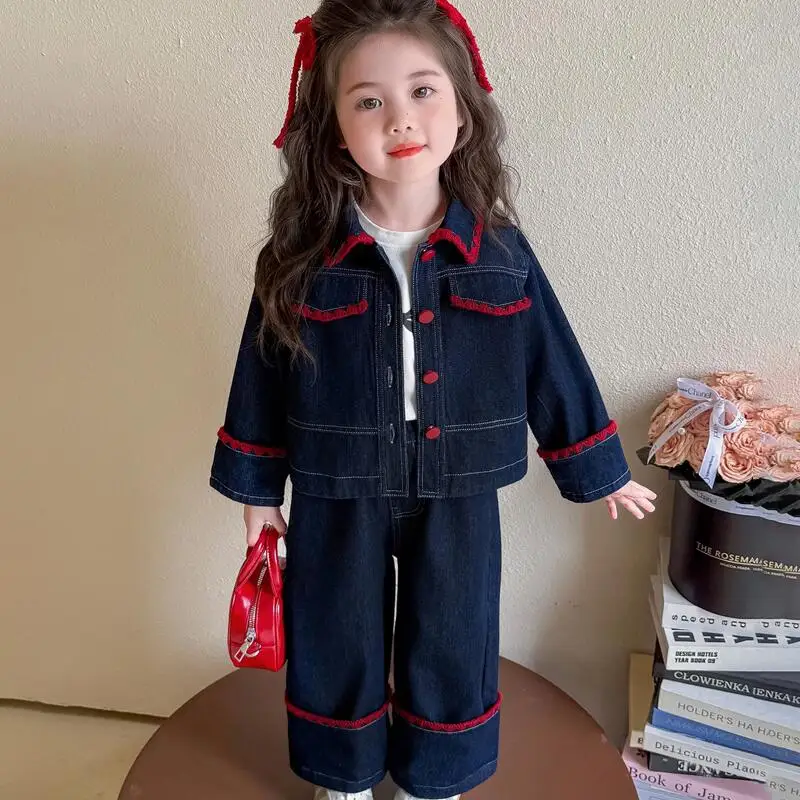 

Jacket Jeans Two-Piece Set Coats Pants Fashionable and Loose Children's Clothing for Baby Girls Spring Autumn Denim New Style