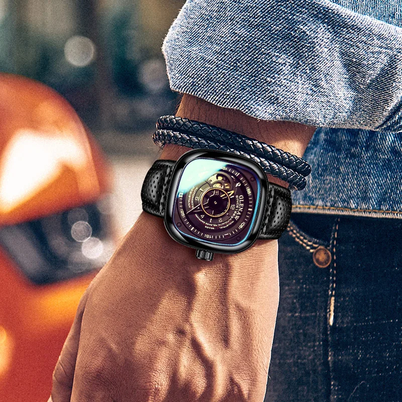 Glenaw Square Series Top-Marke Luxus Herrenuhr Mode Sport Vollautomatische mechanische Trend wasserdichte Uhr