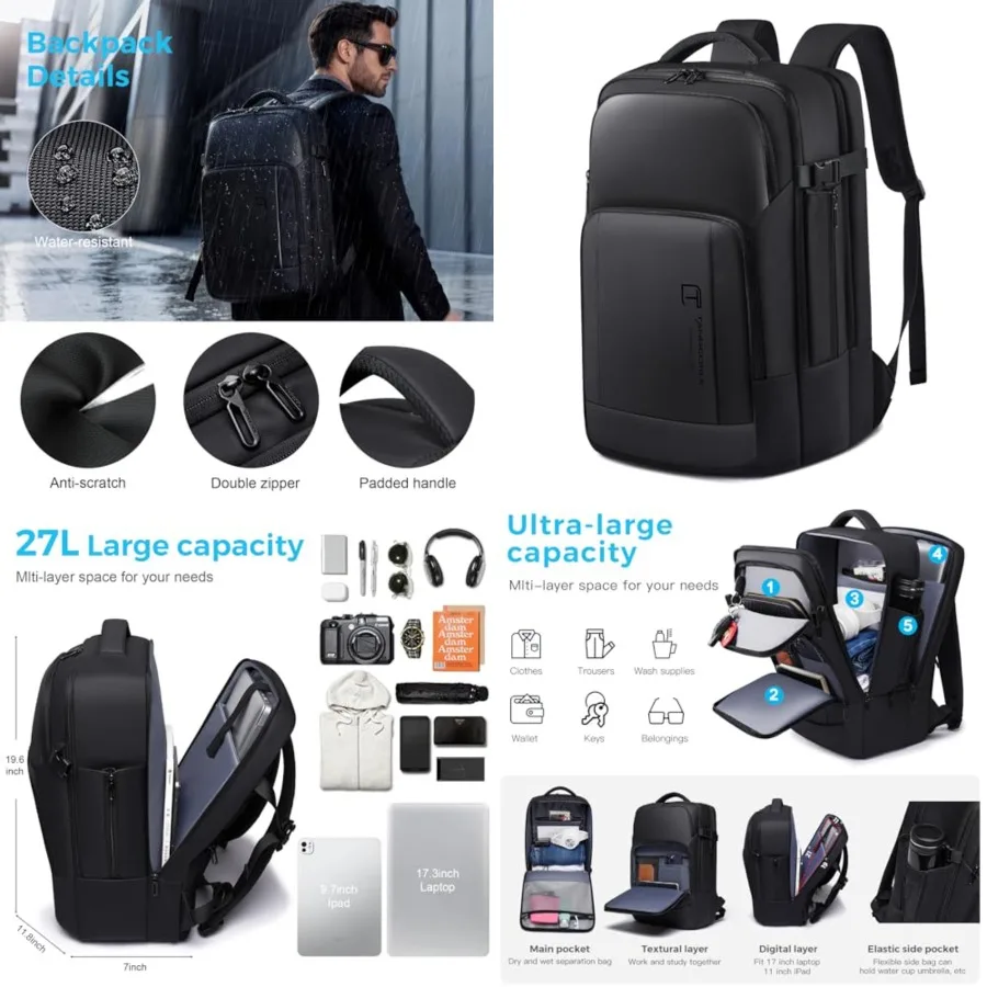 

Travel Backpack for Men, 17.3 Inch Business Laptop Backpack Water-Resistant Carry on Airline Approved 18x14x8 Luggage Backpack
