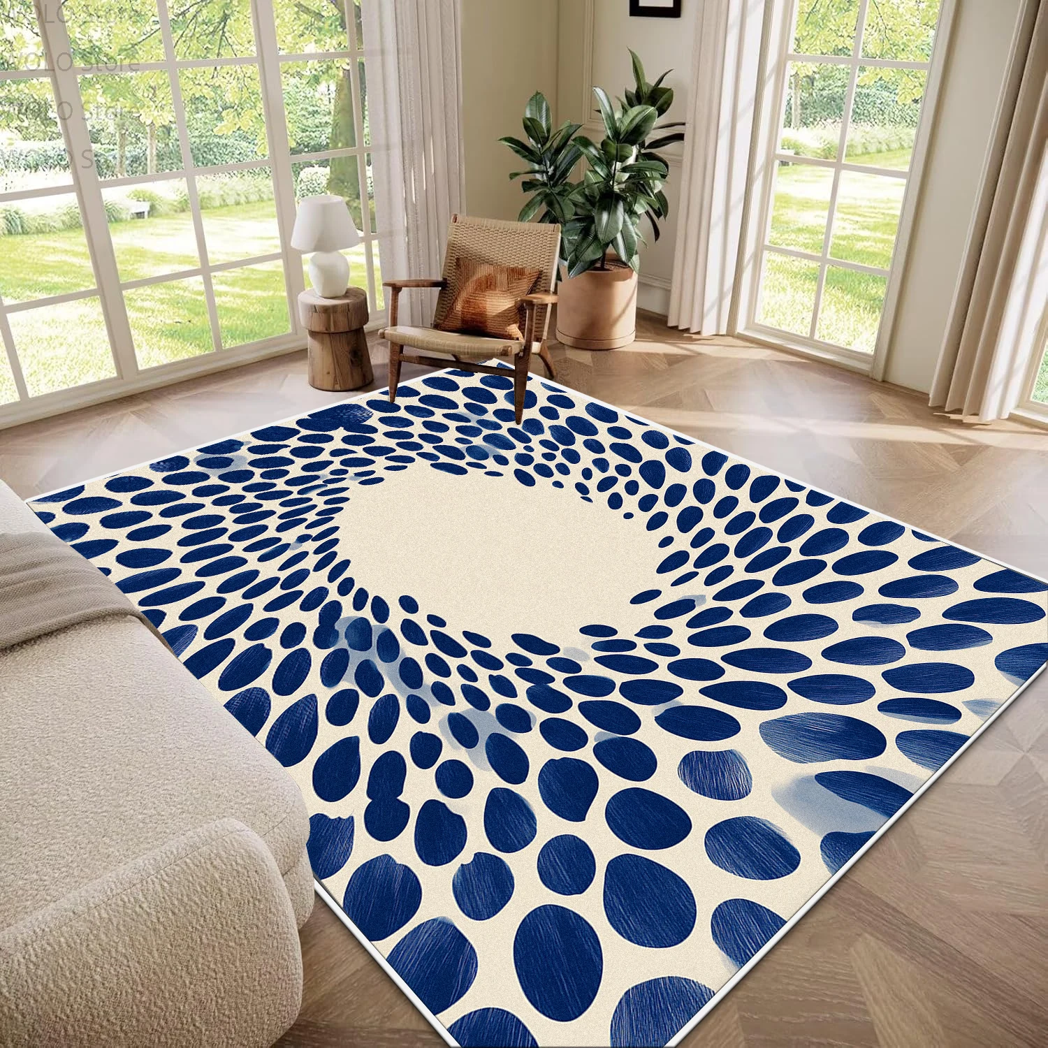 Modern Blue Polka Dot Living Room Carpet Pop Abstract Decor Large Area Non-slip Rugs Bedroom Cloakroom Washable Floor Mat Home
