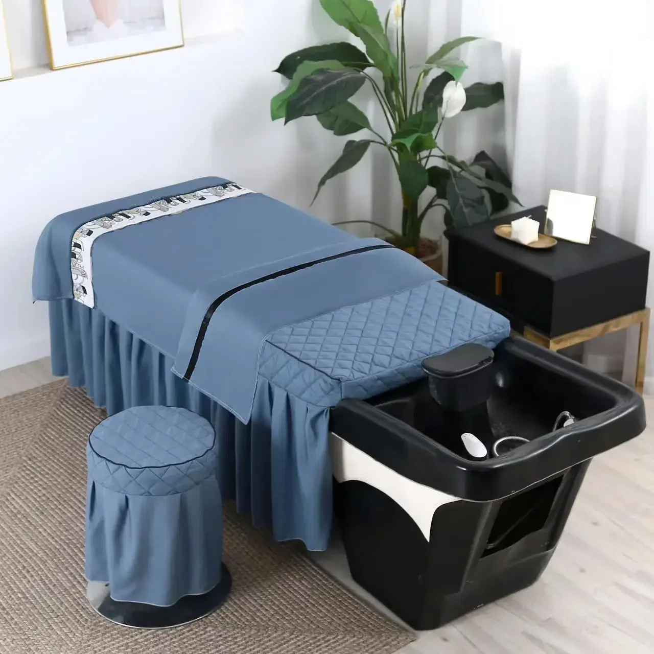 

3pcs Salon Bed Covers Sheet for Barbershop, Beauty Salon, Spa Massage Club Bedskirt+stool Cover+quilt Cover Bedding Sets