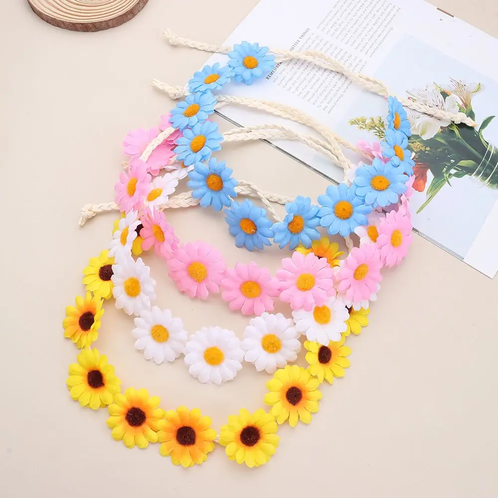 Braided Band Decorate Your Hat Sunflower Hair Wreath Daisy Flower Headbands Floral Bridal Headpiece for Party Wedding