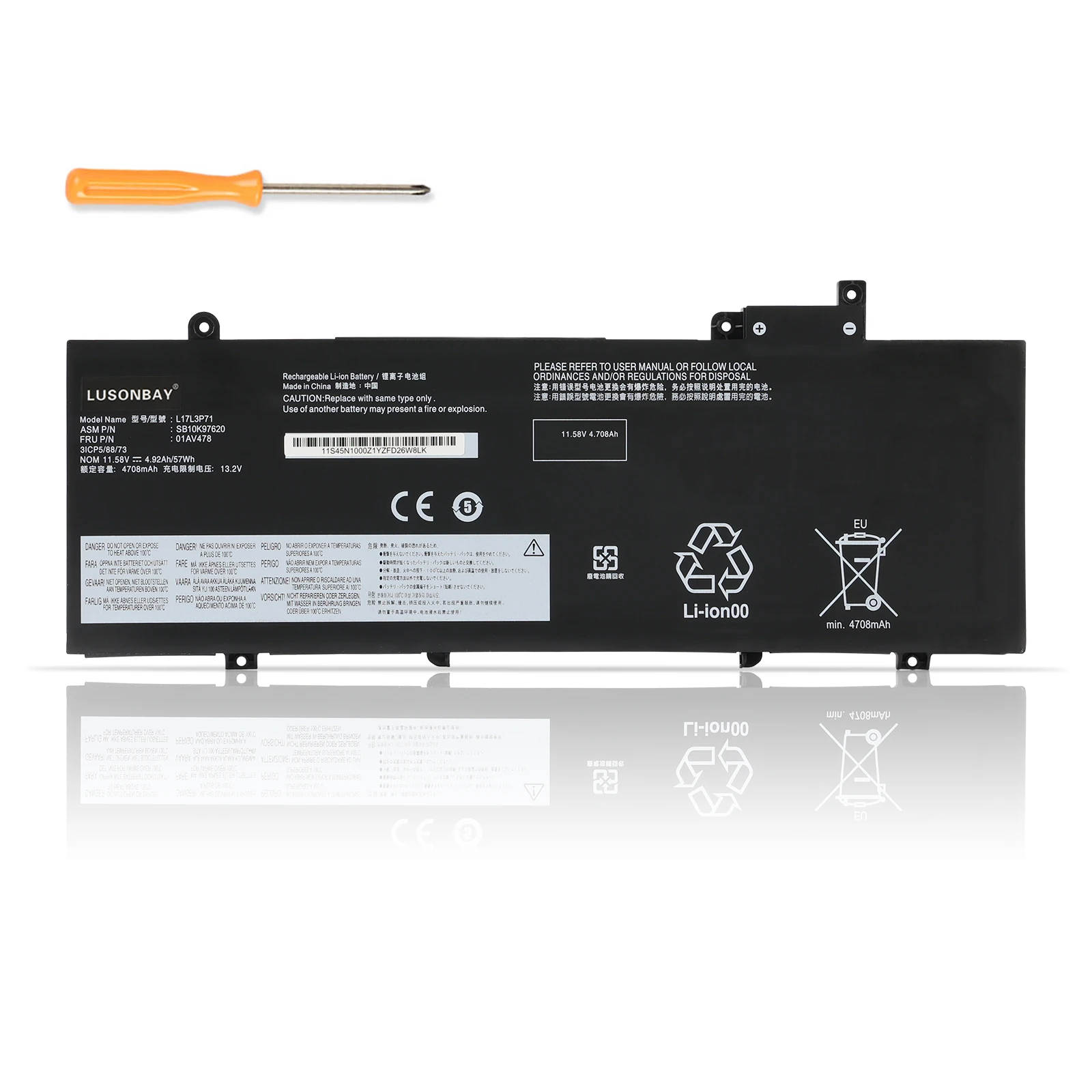 

LUSONBAY L17L3P71 01AV479 Laptop Battery For Lenovo ThinkPad T480S Series 01AV478 SB10K97620 01AV480 L17M3P71 L17S3P71 57WH