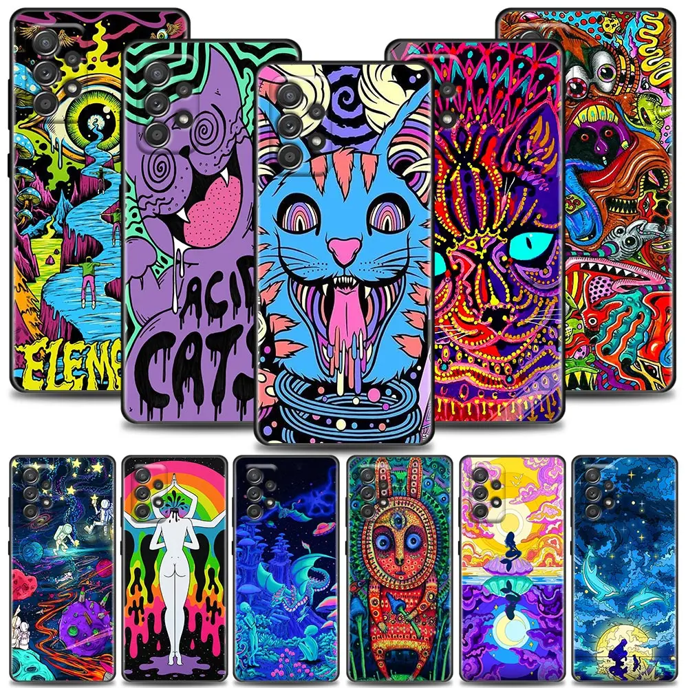 Psychedelic Trippy Cat Drawing Case For Samsung Galaxy A32 4G A33 5G Case A13 A23 A31 A01 A02 A03 A22 Soft Silicone Cover