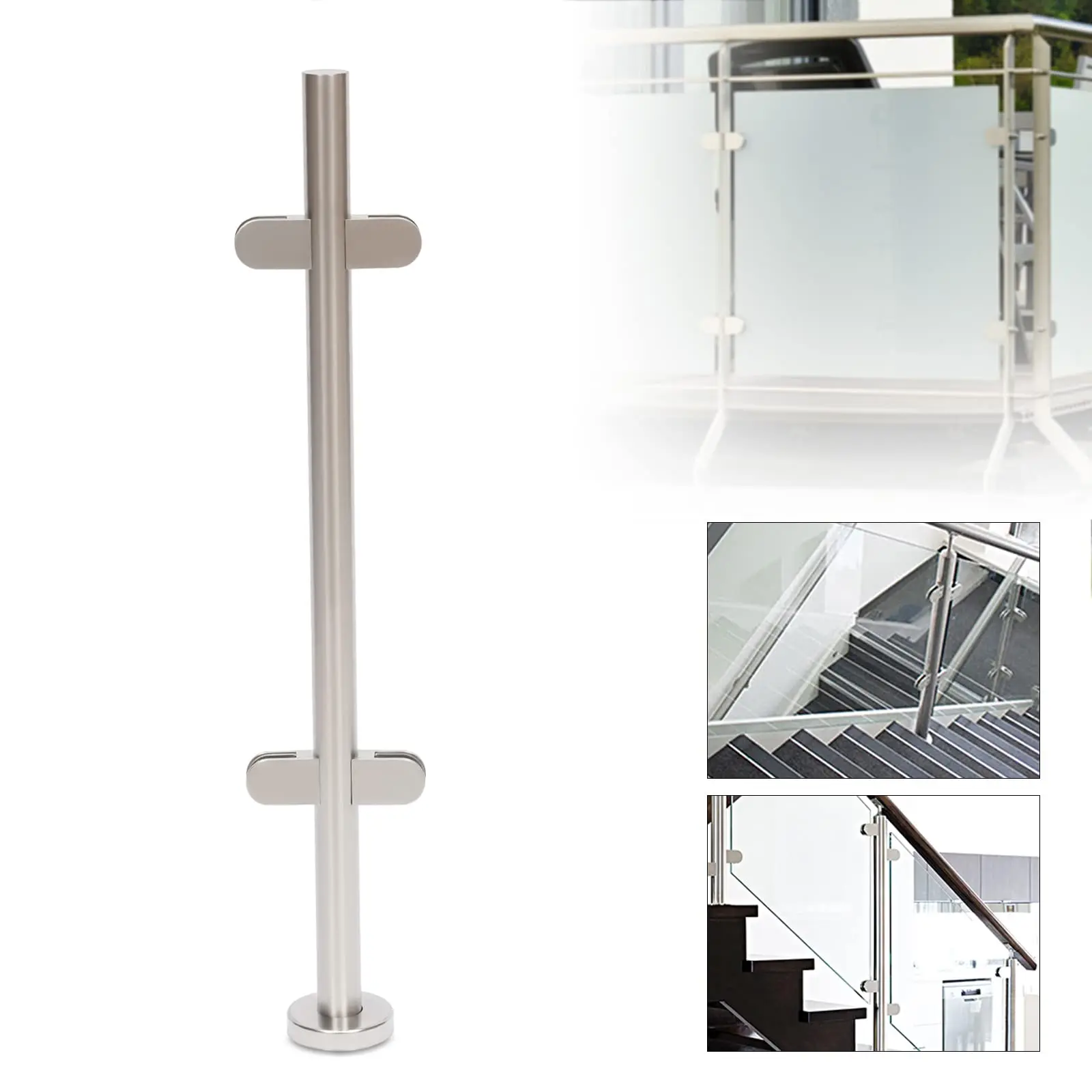 Glass Railing Post, Silvery Stainless Steel Glass Clamp Post Glass Balustrade Railing, Railing Mid Post Railing Fence Pole Handr