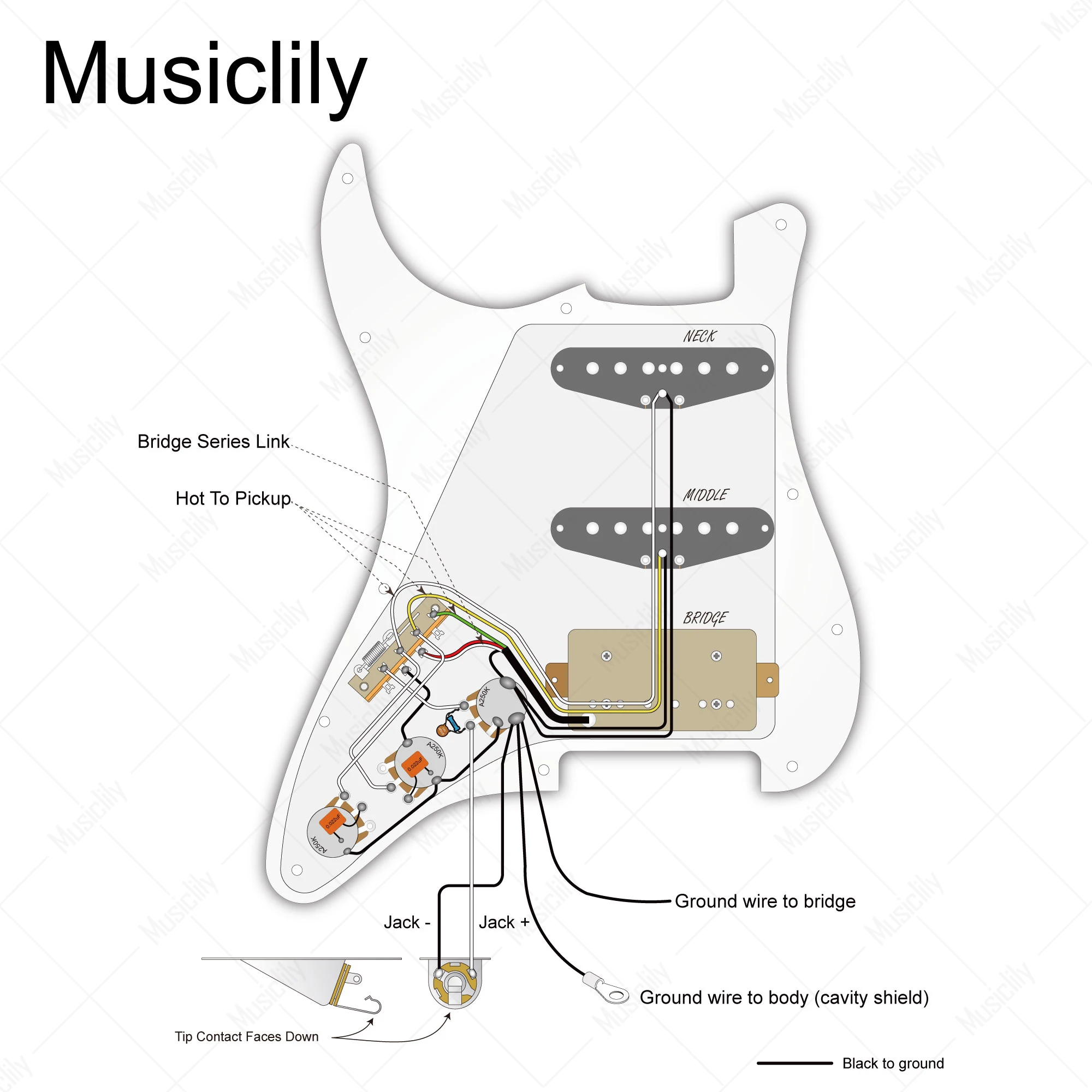 Musiclily Pro Auto-Split Pre-wired Standard HSS Pickguard with Artec Pickups Alnico 5 Magnet for ST Style Electric Guitar