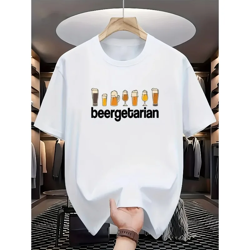 

Beergetarain Beer Pattern Fun 3D Printing Loose Comfortable Breathable Quick Drying Daily Casual O-neck Short Sleeved T-shirt