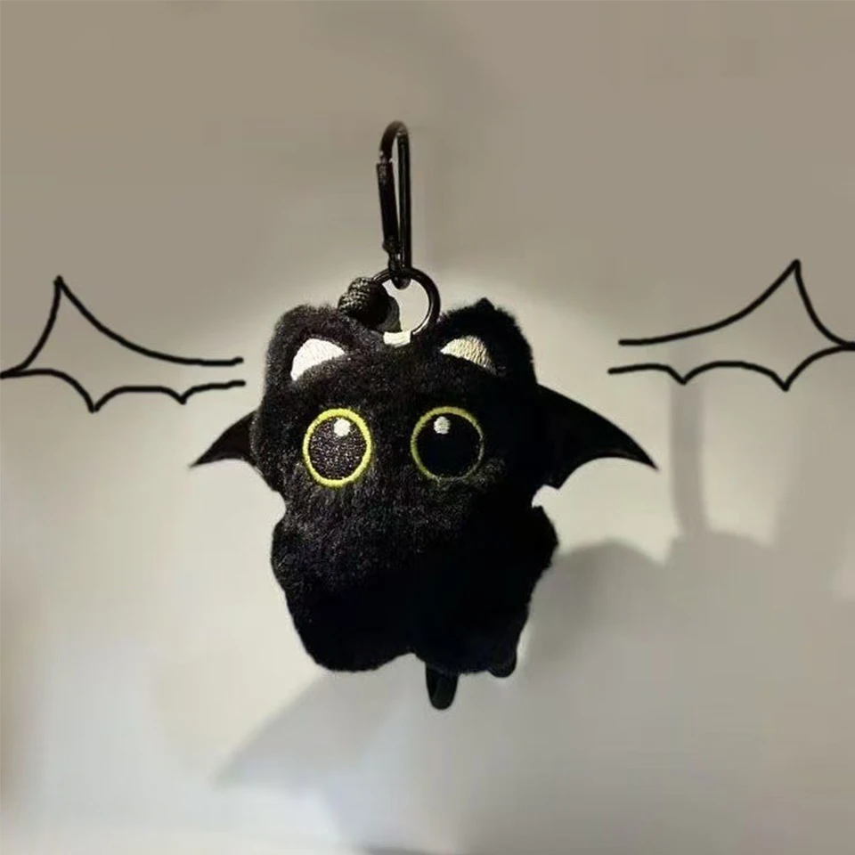 Classic Cute Plush Black Cat Pendant Keychain For Women Creative Charm Fish Cats Keyring Young Jewelry Gifts image 5
