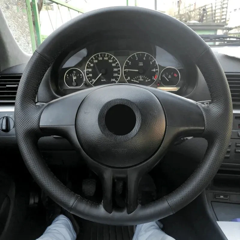 Car Steering Wheel Cover For BMW 3 5 Series E46 E39 X5 E53 Z3 E36 Perforated Microfiber Leather Braid w/ Needles & Threads Kits