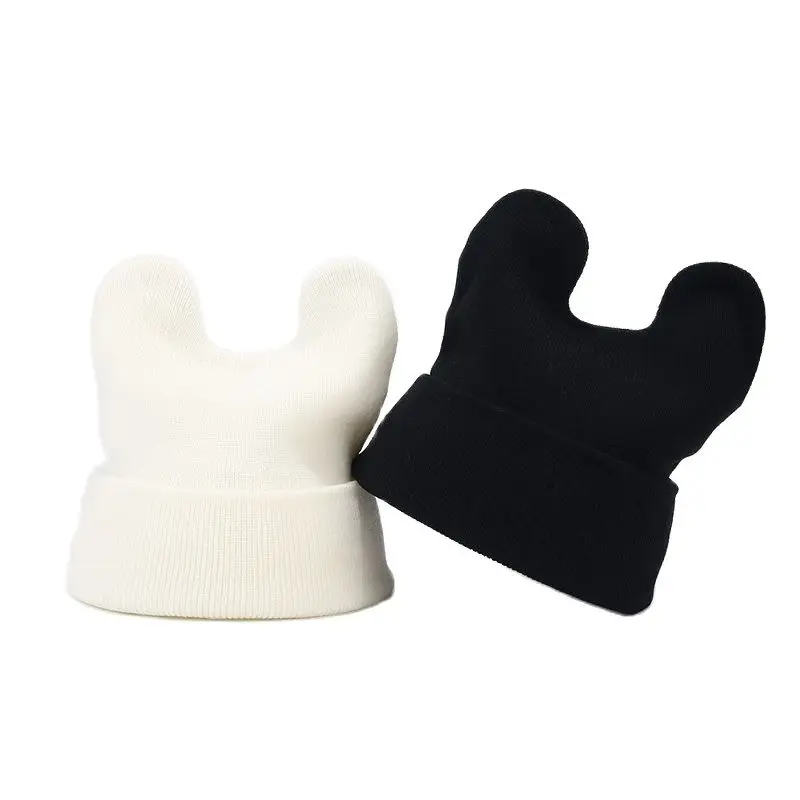 

Autumn Winter Cotton Solid Cartoon Thicken Knitted Hat Warm Skullies Cap Beanie Hat For Men and Women 14