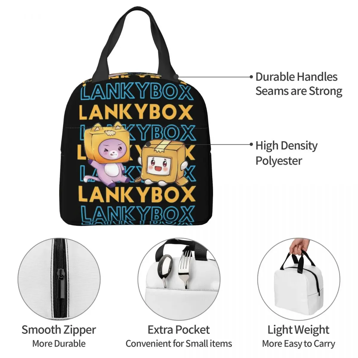 Lankybox กล่องข้าวกลางวันน่ารัก merch เก็บอุณหภูมิแบบพกพา Oxford คูลเลอร์และ FOXY กระเป๋าอาหารร้อนปิกนิกเดินทางกระเป๋าอาหารกลางวัน