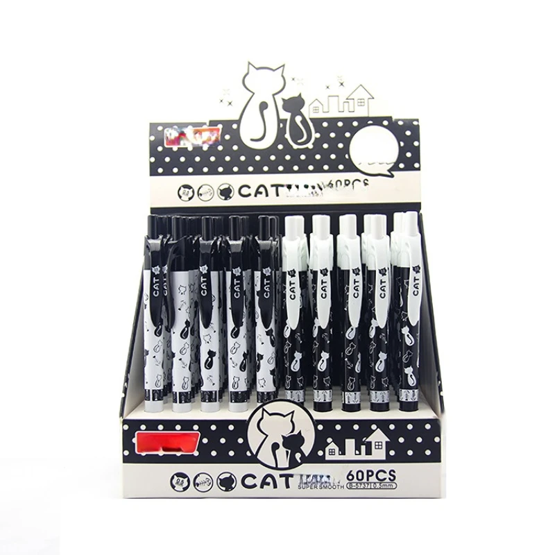 4 pcs/set Kawaii Black And White Cat Mechanical Ballpoint Pen School Office Writing Supplies Gift Stationery Ball Point