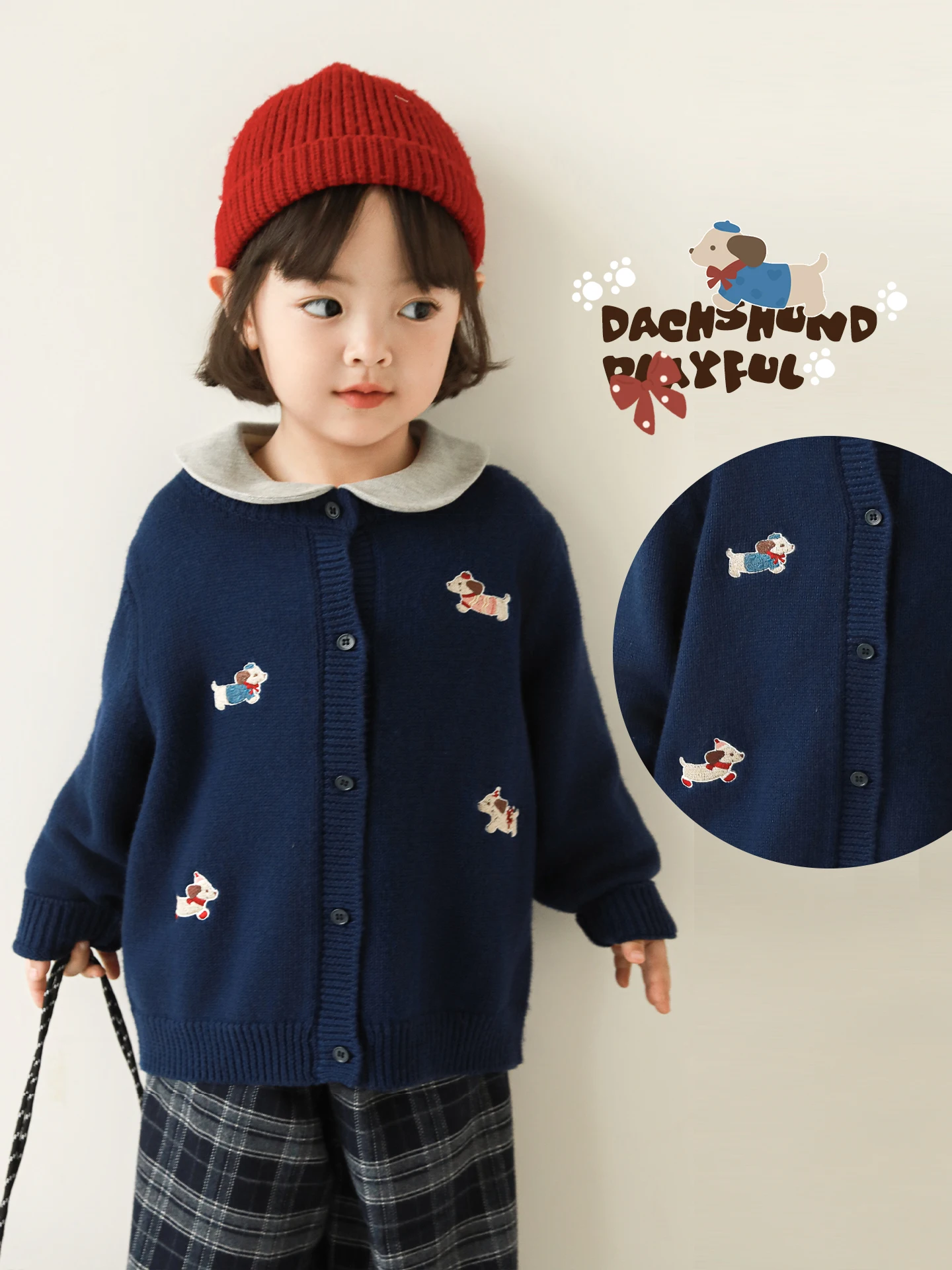

Girls 2025 Embroidered Puppy Sweater Wool Blend Winter Thermal Durable Kids Top Non Pill Fleece Pullover 1-7 Years