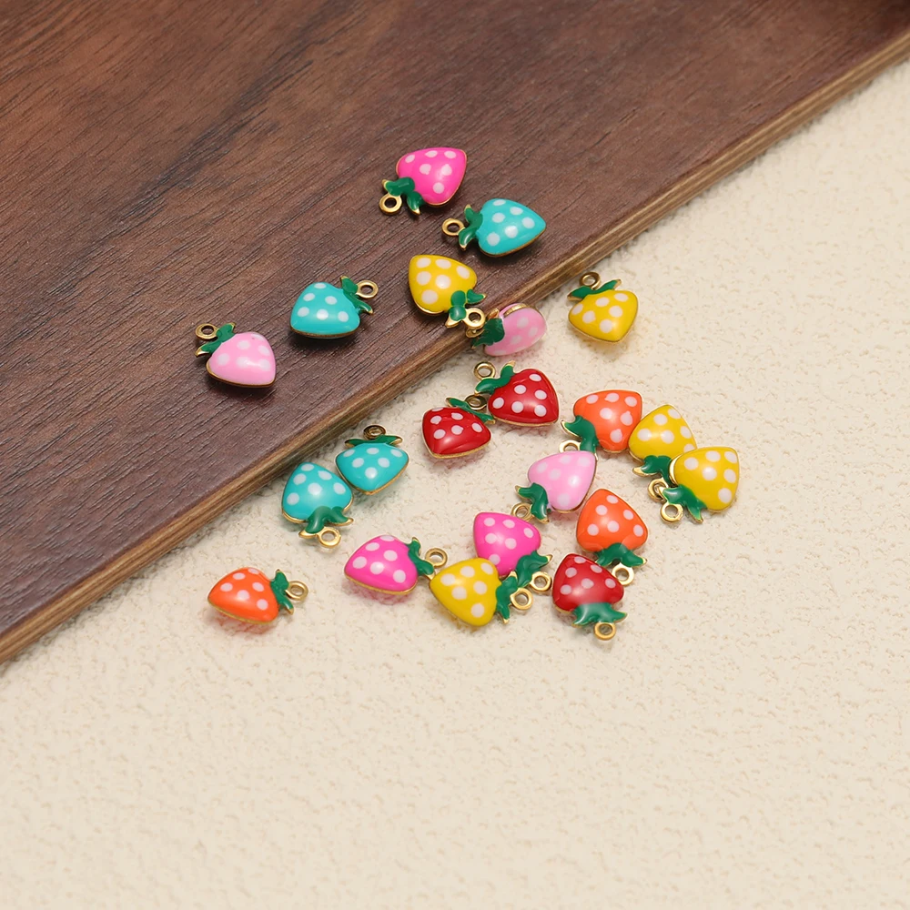 20 Stück Edelstahl-Emaille-Herz-Erdbeer-Anhänger für DIY-Schmuck, Halsketten, Armbänder, Anhänger und Ohrringe für Kinder und Mädchen – Detail 4