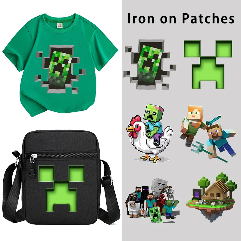 Miner Crafting Pixel Aufbügelbare Patches Niedliche Cartoon-Drucke Wärmeübertragungsaufkleber Mode DIY Kleidung Handtaschen Bekleidungs-Aufkleber Geschenk