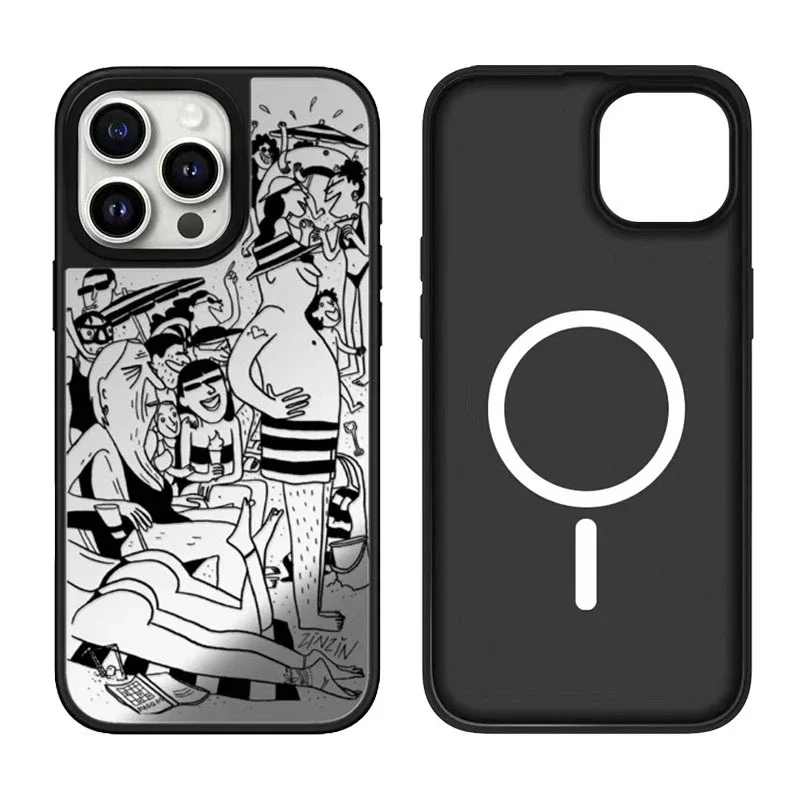 

Line Holiday Cartoon Mirror Magnetic Phone Case Cover for IPhone 17 16 15 14 13 12 Pro Max Case for IPhone 17 Pro Max