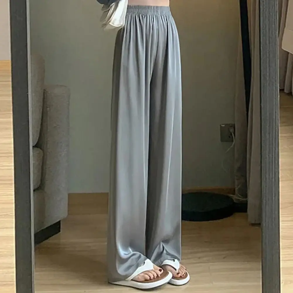 High Waist Women's Ice Silk Wide Leg Pants Loose Thin Summer Silk Satin Straight Pants Large Size Dropping Feeling Streatwear