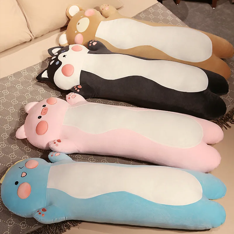 

90/110cm Big Pink Cheek Cartoon Animal Plush Long Pillow Stuffed Rabbit Dinosaur Pig Husky Dog Bear Plushie Sleeping Friend