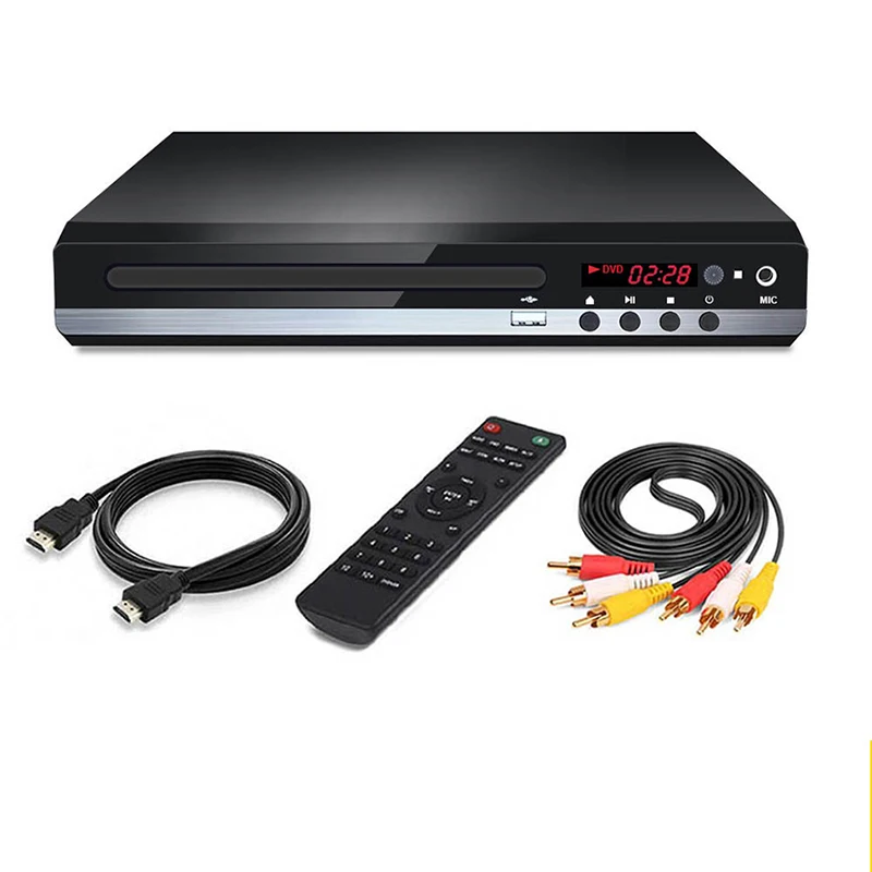 DVD Player VCD CD Disc Media Player Machine with HDMI-AV Output Remote USB Mic Full HD 1080P Home DVD Player Box Multimedia