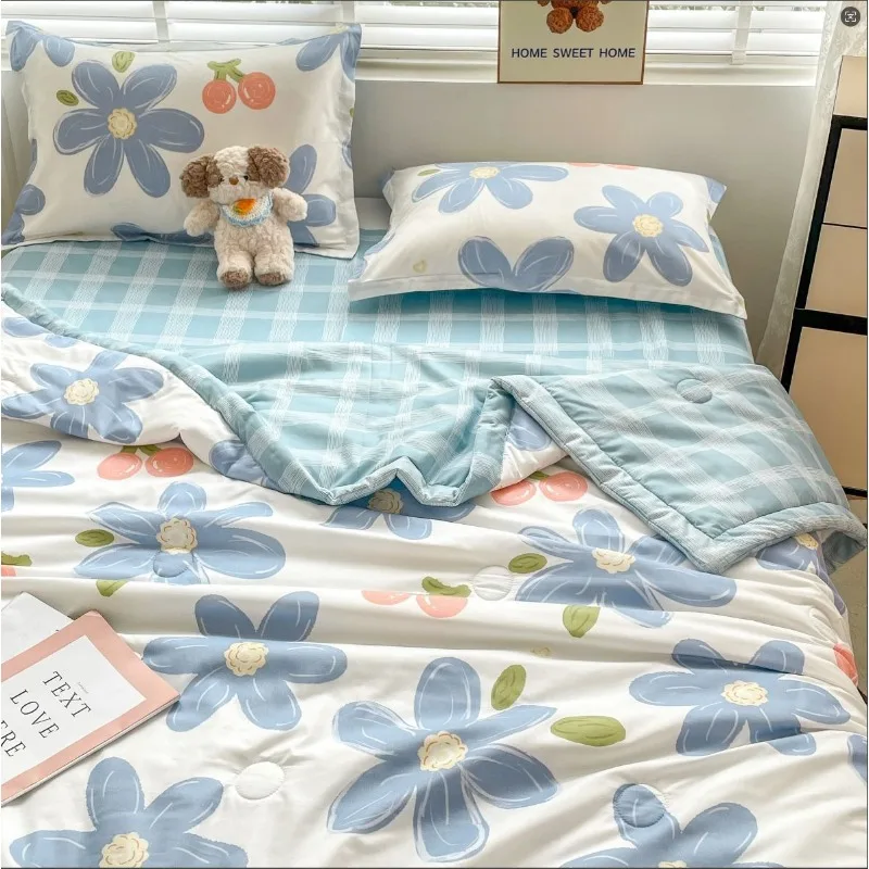 Single Summer Quilt Air Condition Comforter Kids Cotton Print Bedding Machine Washable Home Supply