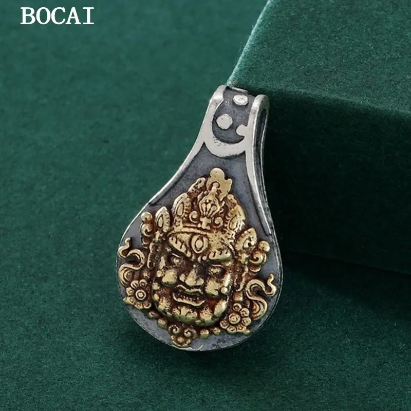 

BOCAI S925 чистый серебряный ретро индивидуальный двусторонний желтый кулон «Бог богатства» мужской и женский подарок