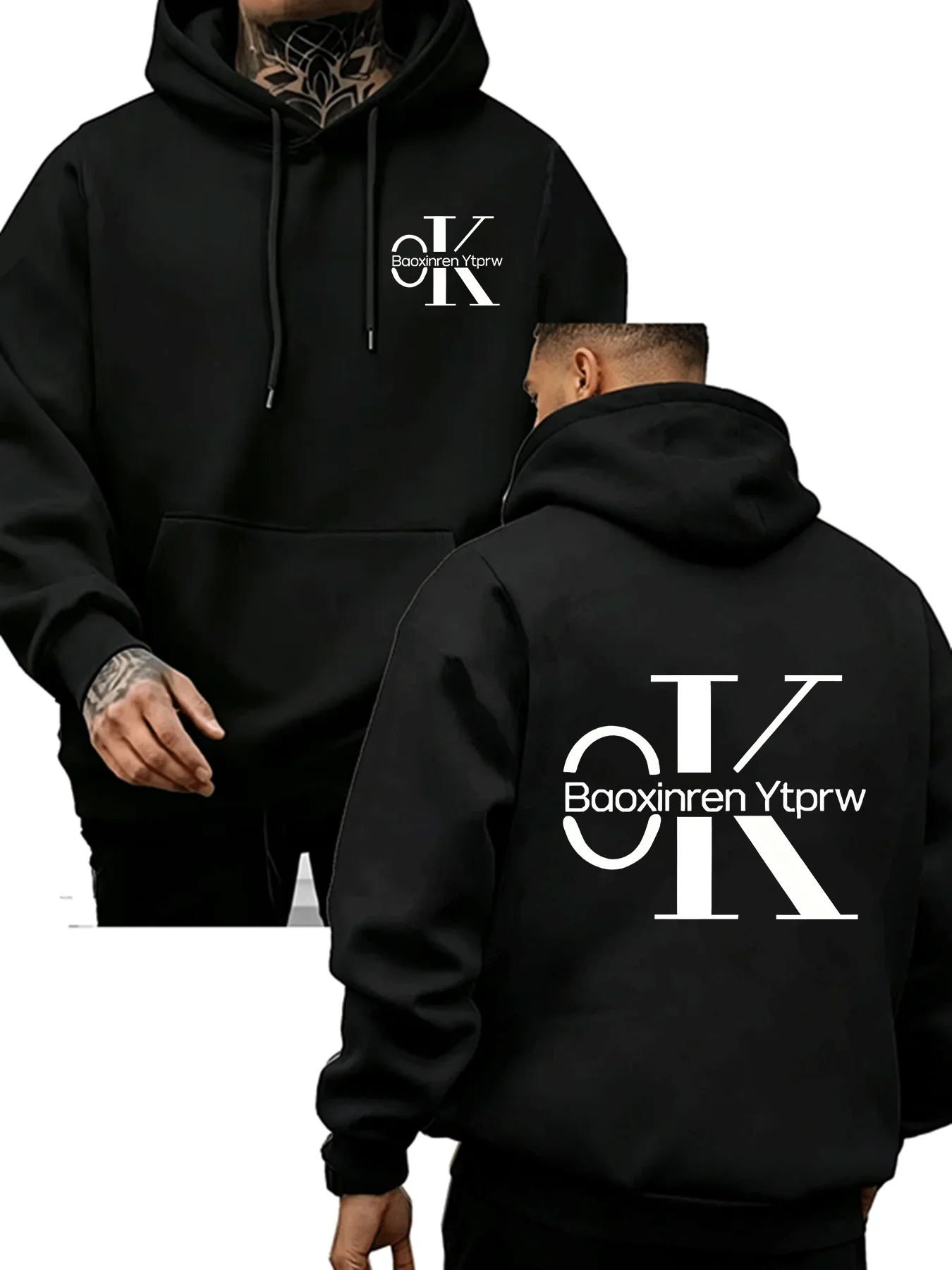Minimalist Letter Hoodie CK Graphic Front Back Sweatshirt Unisex Hip Hop StreetwearSleeve Pocket Hooded Pullover Daily Wear Tops