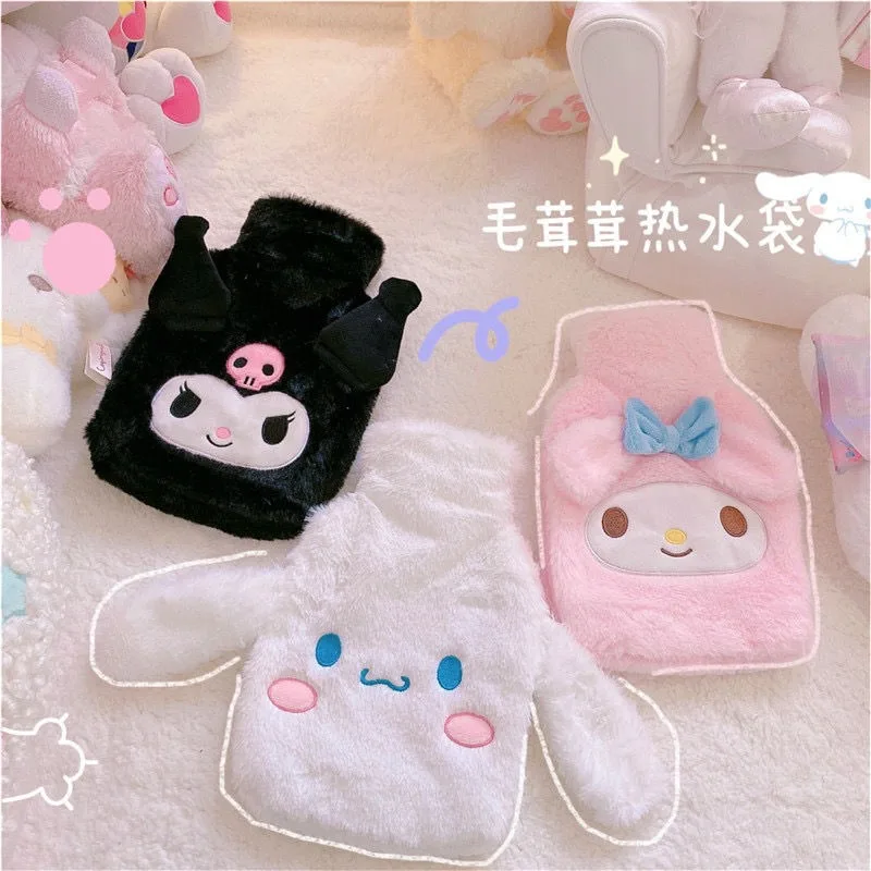 New 1000ML Sanrio Plush Thermos Kawaii Anime Kurome My Melody Cinnamon Roll Cute Cartoon Winter Warmth Hand Warmer Girl Gift