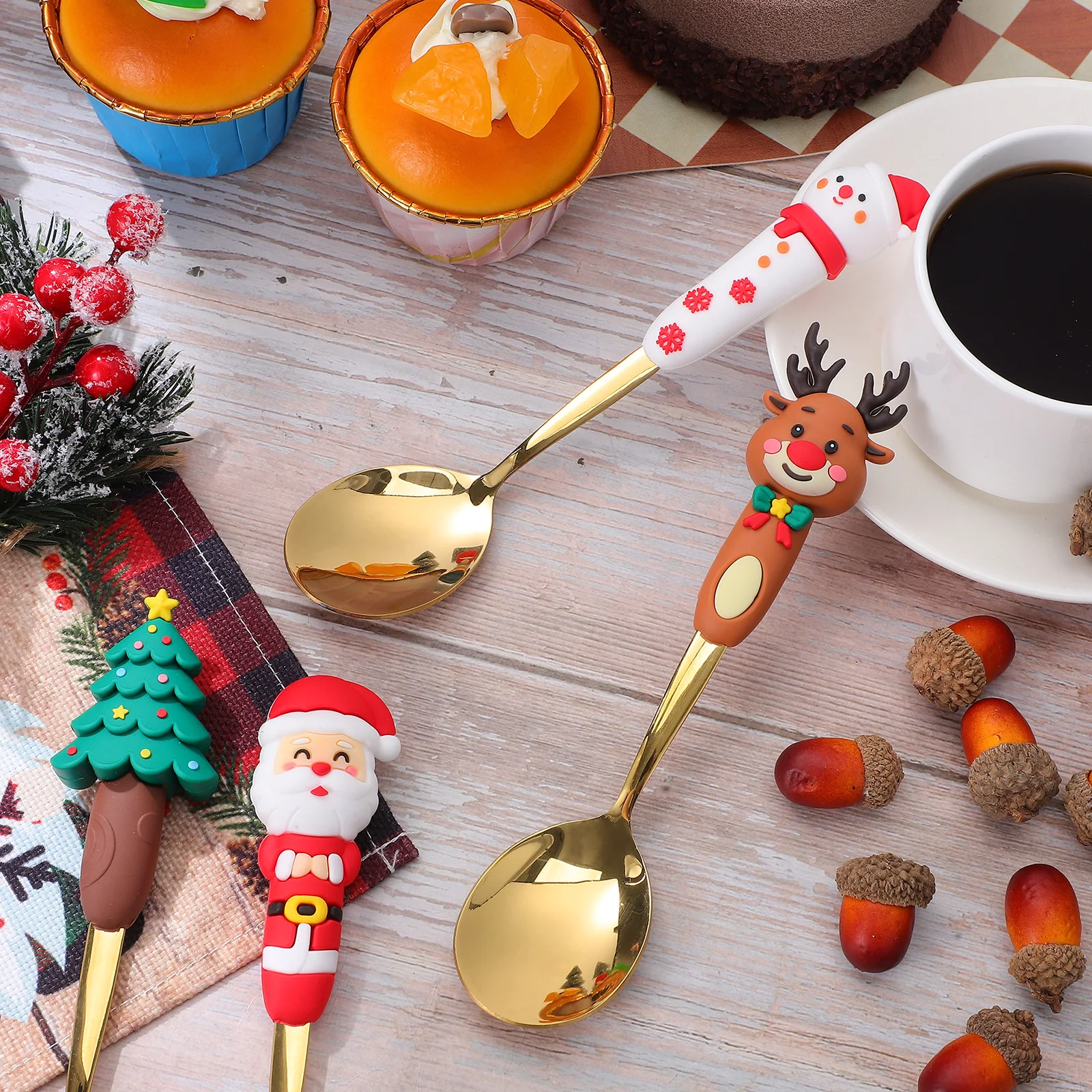 

4 Pcs Chirstmas Spoons Tea for Hot Small Teaspoons Fancy Christmas Decor Cappuccino Long Stirring