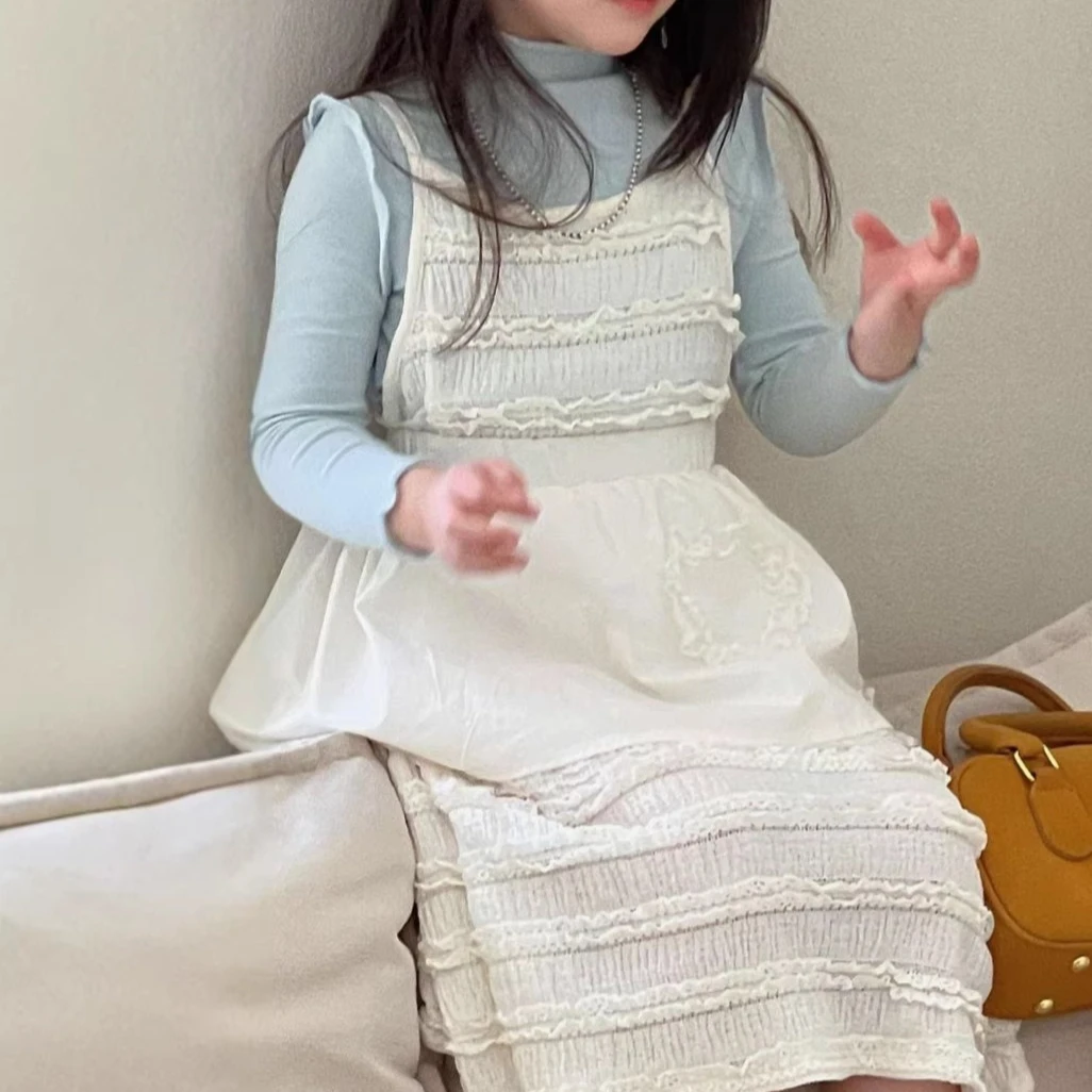 

Girls Set 2026 Spring and Summer New Childrens Wear Girl Baby Long-sleeved T-shirt Lace Drawstring Halter Skirt Three Sets